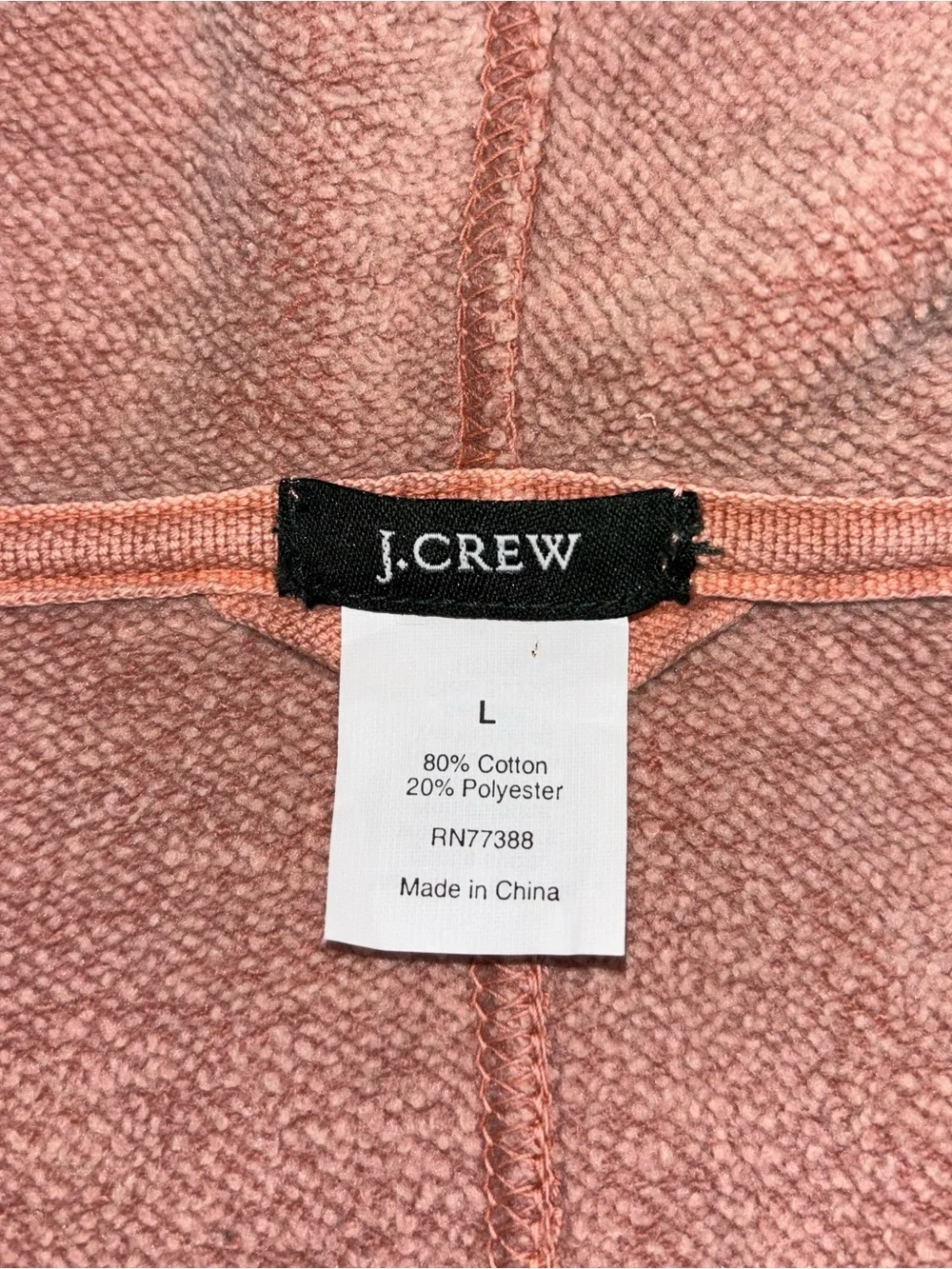 J.Crew women's full-zip fleece hoodie in a faded rose pink size L